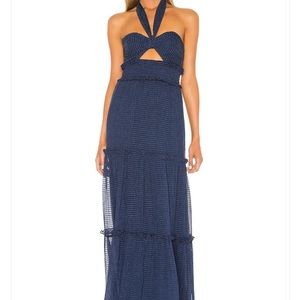 Tularosa Oliver Halter Maxi Dress. Size Large. Navy Blue.